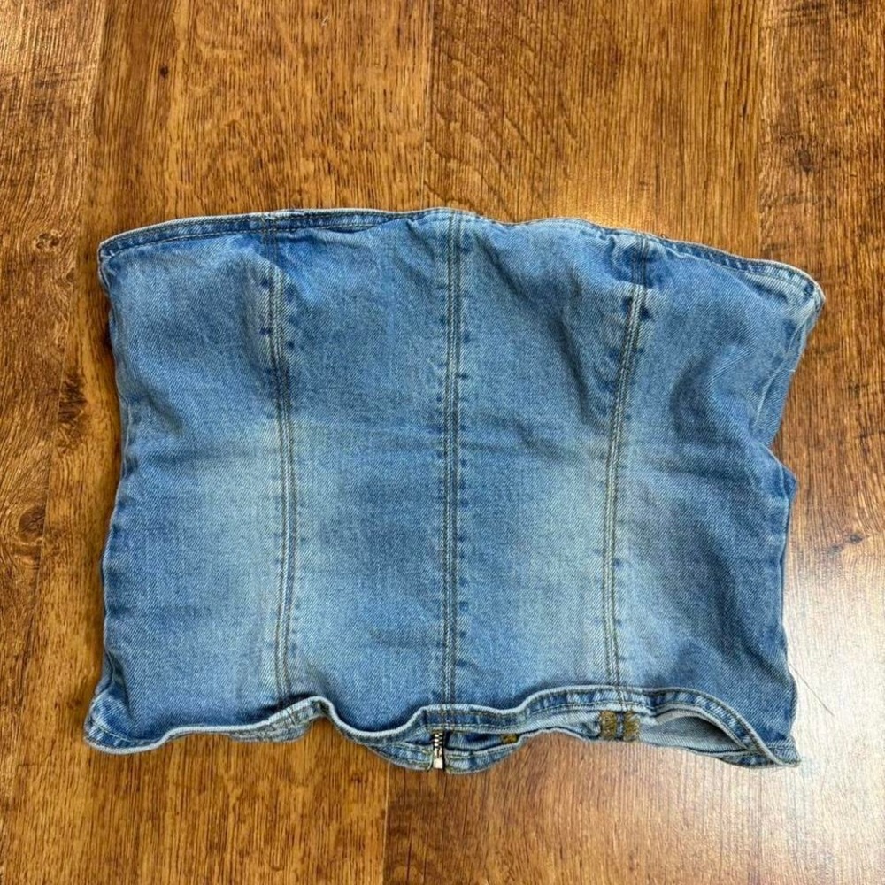 Zara Blue Denim Tube Top Womens Small Summer Western Festival Party Streetwear